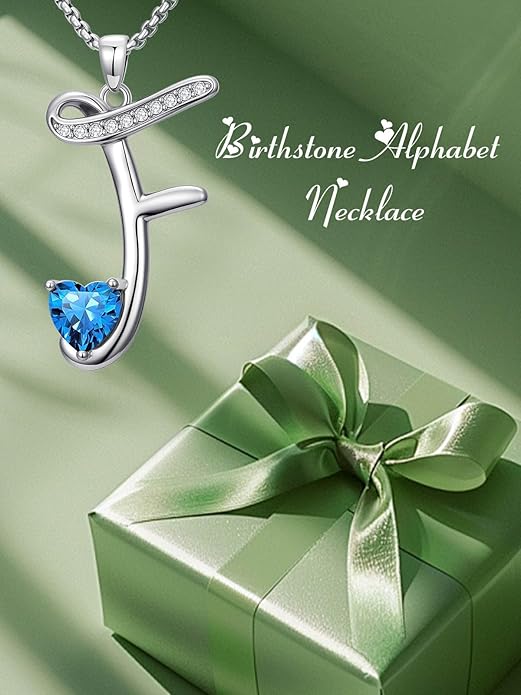 Valentines Day Gifts for Women Alphabet A to Z Initial Birthstone Pendant Necklaces for Women - 18k White Gold Plated Personalized Name Jewelry Valentine Mothers Day Birthday Gifts for Women Her Girlfriend