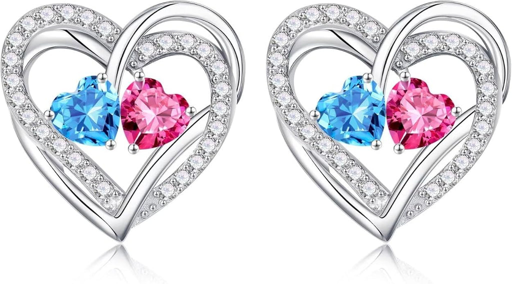 Iefil Valentines Day Gifts for Her, 925 Sterling Silver Heart Birthstone Earrings, Anniversary Birthday Gifts for Women, Birthstone Jewelry for Her Wife Girlfriend Mom