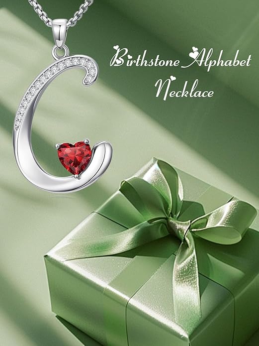 Valentines Day Gifts for Women Alphabet A to Z Initial Birthstone Pendant Necklaces for Women - 18k White Gold Plated Personalized Name Jewelry Valentine Mothers Day Birthday Gifts for Women Her Girlfriend