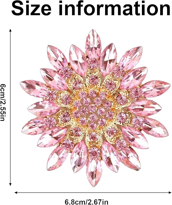 Wanheart Sunflower Brooch Pin Rhinestone Crystal Flower Jewelry Vintage Elegant Brooch for Women Dress Hat Bag Accessories