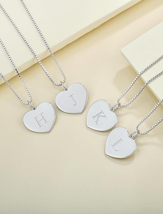 YL Initial Necklace 925 Sterling Silver Square/Round/Heart Letter Pendant A-Z Alphabet Polished Jewelry for Women