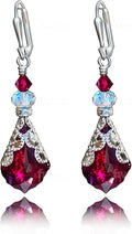 Antique Inspired Vintage Victorian Dangle Drop Earrings for Women - Colored Austrian Crystal Leverback Earrings - Jewelry Gift for Her
