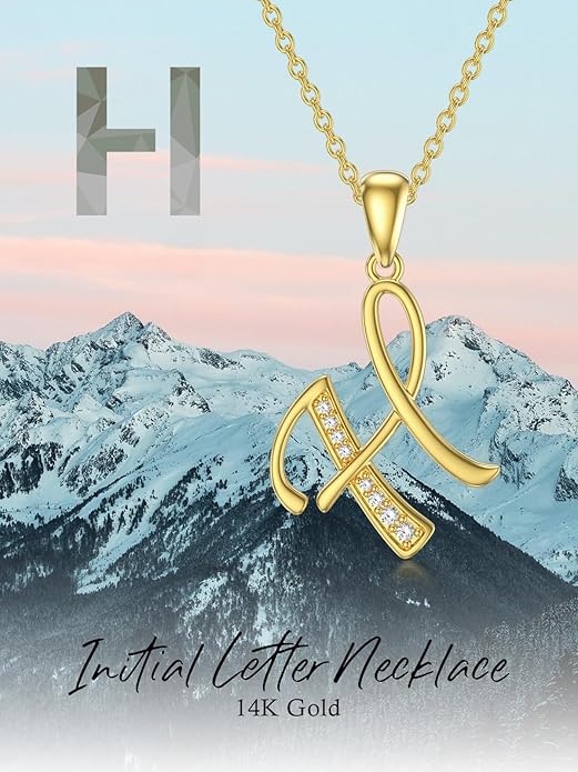 14k Gold Initial Necklace for Women, Solid Gold Moissanite Letter Pendant Necklaces Jewelry for Her Birthday Valentines Day Gifts for Mom Wife Christmas Gifts for Girlfriend Sister