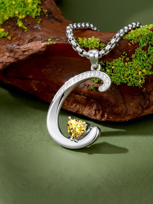 Valentines Day Gifts for Women Alphabet A to Z Initial Birthstone Pendant Necklaces for Women - 18k White Gold Plated Personalized Name Jewelry Valentine Mothers Day Birthday Gifts for Women Her Girlfriend