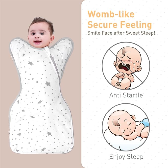 Baby Sleep Sack Swaddles for Newborn 0-3 Months, Arms Up Swaddle Blanket 2 Packs Cotton, Hands Up 3-Way Transitions to Arms-Free Wearable Sleeping Sack Bag for Boys Girls Snug Fit Calms Startle Reflex