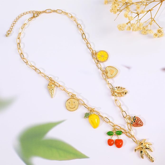 [3 Trendy Styles] Women's Necklaces - Alloy with Glass Crystals & Pearls, Electroplated O - Link Chain, Mermaid Inspired by Fantasy Aesthetics/Bow with Y2K Sweet Charm/Cherry Fruit in the Latest Kawaii Vibe, 47cm(18.5in) Chain Length + 6.5cm(2.55in) Ex...