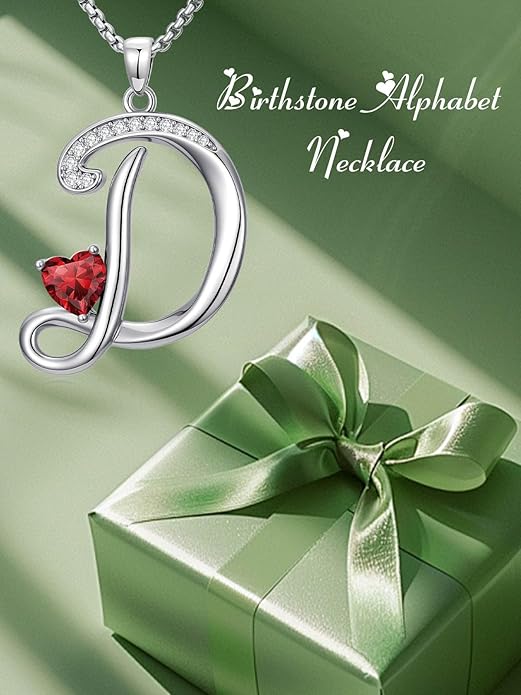 Valentines Day Gifts for Women Alphabet A to Z Initial Birthstone Pendant Necklaces for Women - 18k White Gold Plated Personalized Name Jewelry Valentine Mothers Day Birthday Gifts for Women Her Girlfriend