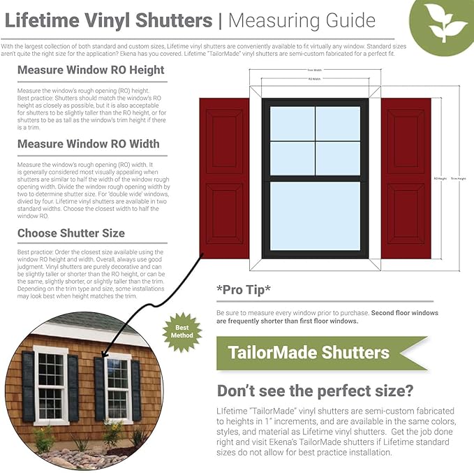 12"W x 43"H Lifetime Vinyl, Standard Two Equal Panels, Raised Panel Shutters - Image 12