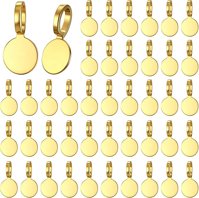 100 pcs Gold Bails for Jewelry Making, Zinc Alloy on Flat Pad Bail Pendant Connectors Round Hanger Glue on Pendant Bails for Pendants Craft DIY Jewelry Making Accessories