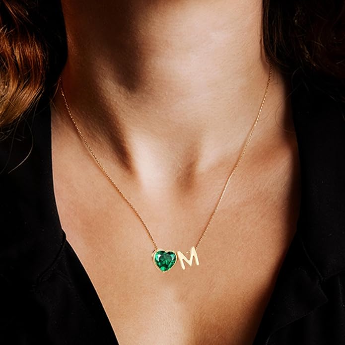 Valentines Day Gifts for Her- Heart Birthstone Initial Necklace for Women Girls,14K Gold Plated Heart Letter A-Z Necklace Birthday Trendy Jewelry Gifts for Women Girls Daughter