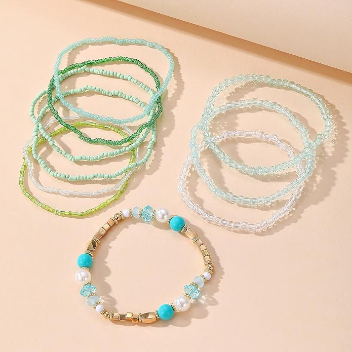 MengPa Beaded Bracelets for Women Trendy Stacks Boho Bead Bracelet Pack Friendship Jewelry