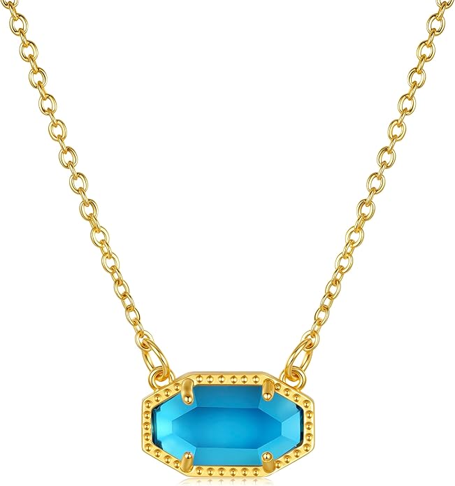 Birthstone Necklace for Women 14K Gold Plated Dainty Pendant Teen Trendy Stuff Jewelry Gift Chain 17+3 Inch