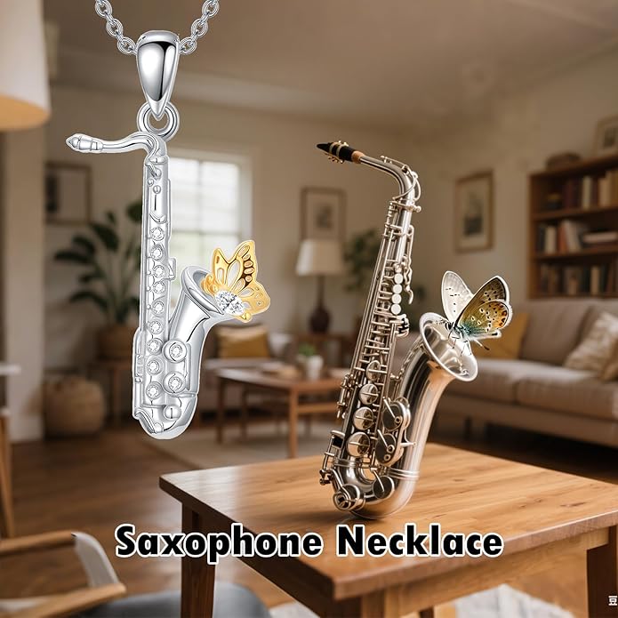 Violinist Necklace Sterling Silver Music Crystal Jewelry Saxophone Cello Violin Piano Flute Music Note Necklace Music Gifts for Women Girl Daughter