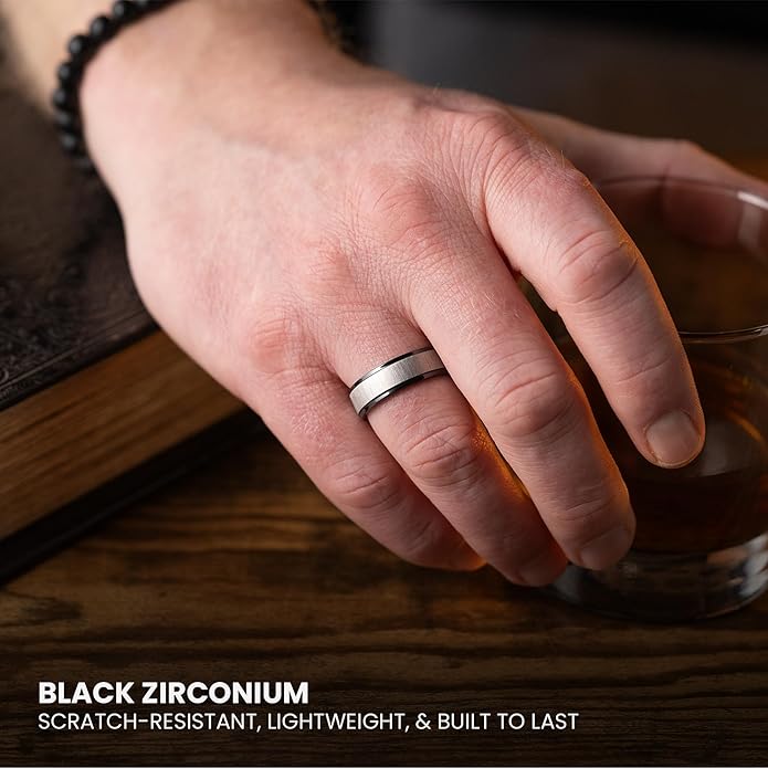 Manly Bands: Mens Black Plated Tungsten and Black Zirconium Wedding Bands and Rings - Comfort Fit and Stylish Black Rings for Men, Free Silicone Ring Included