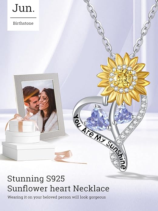 Valentine's Day Gifts for Wife 925 Sterling Silver Double Birthstone Pendant Necklaces I Love You for Always and Forever Necklace Anniversary Birthday Gifts for Wife Girlfriend Mom Her