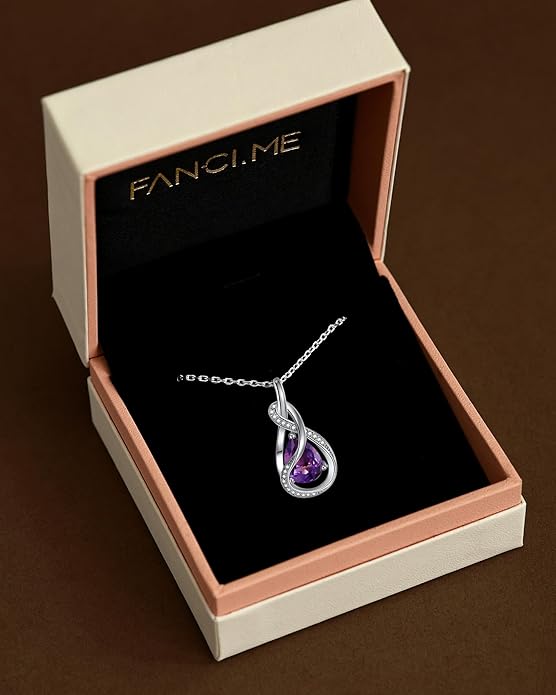 FANCIME TimelessTie Birthstone Necklace for Women White Gold Plated Sterling Silver Ribbon Design Jewelry Knot Pendant Fine Jewelry Gemstone Birthday Graduation Anniversary Valentines Day Gifts for Women Wife Mother Her