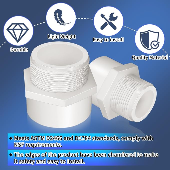 5Pcs White PVC Pipe Fittings, 1-1/2inch NPT Male Thread Pipe Fitting Adapter - Image 6