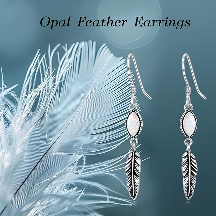 Feather Earrings for Women 925 Sterling Silver Western Boho Drop Dangle Earrings Vintage Feather Jewelry Gifts