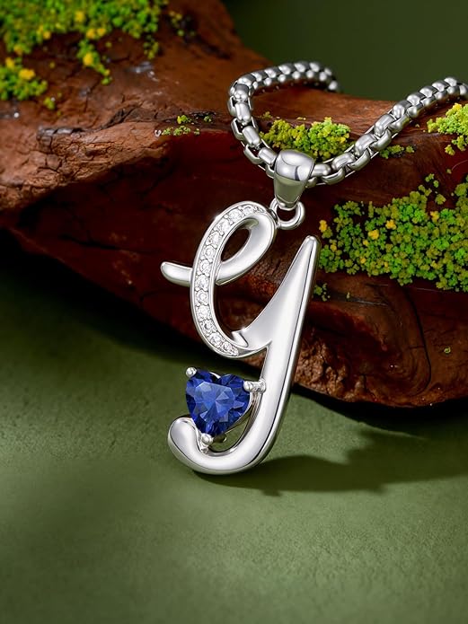 Valentines Day Gifts for Women Alphabet A to Z Initial Birthstone Pendant Necklaces for Women - 18k White Gold Plated Personalized Name Jewelry Valentine Mothers Day Birthday Gifts for Women Her Girlfriend
