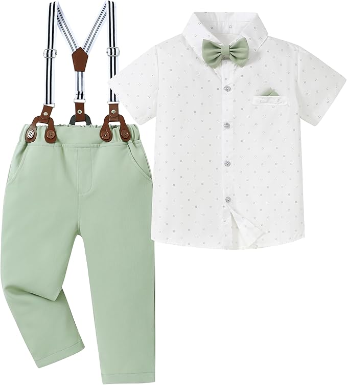 nilikastta Boy Suit Toddler Boy Outfit Boy Dress Shirt with Bowtie/Suspender Pants Gentleman Wedding Outfits 1-10 Years