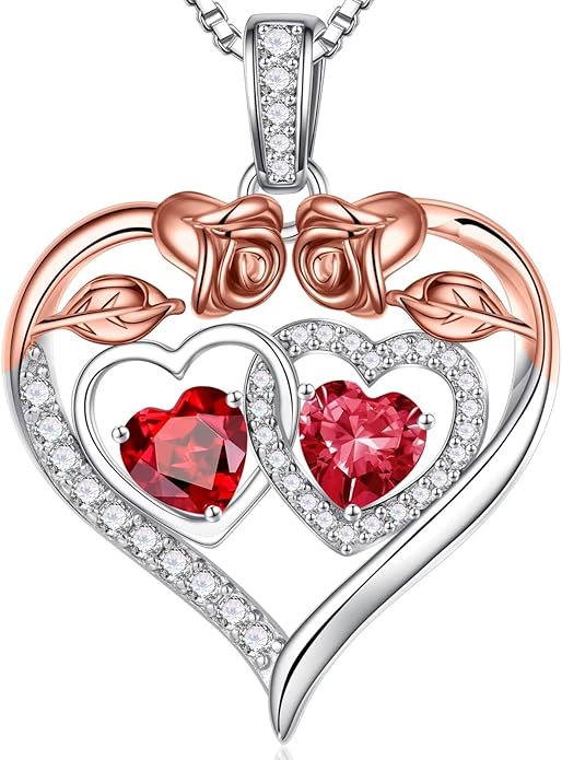 Iefil Valentines Day Gifts for Her - 925 Sterling Silver Rose Heart Necklaces for Women, Anniversary Birthday Gifts for Wife Girlfriend Mom