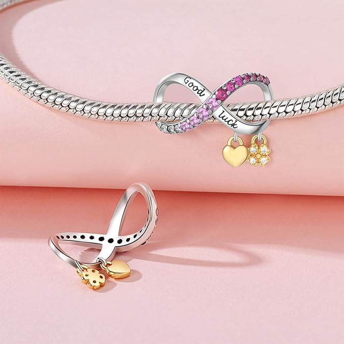 Charm Beads for Women, S925 Sterling Silver Dangle Charm Beads for European Charm Bracelet & Snake Chain Bracelets, Love Family Friendship Butterfly Pet Flower Designs, Gift Box Included