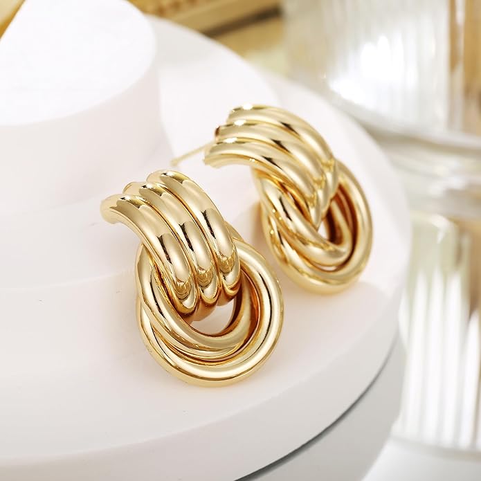 Chunky Gold Earrings for Women Large Knot Earrings Geometric Dangle Drop Earrings Trendy Jewelry