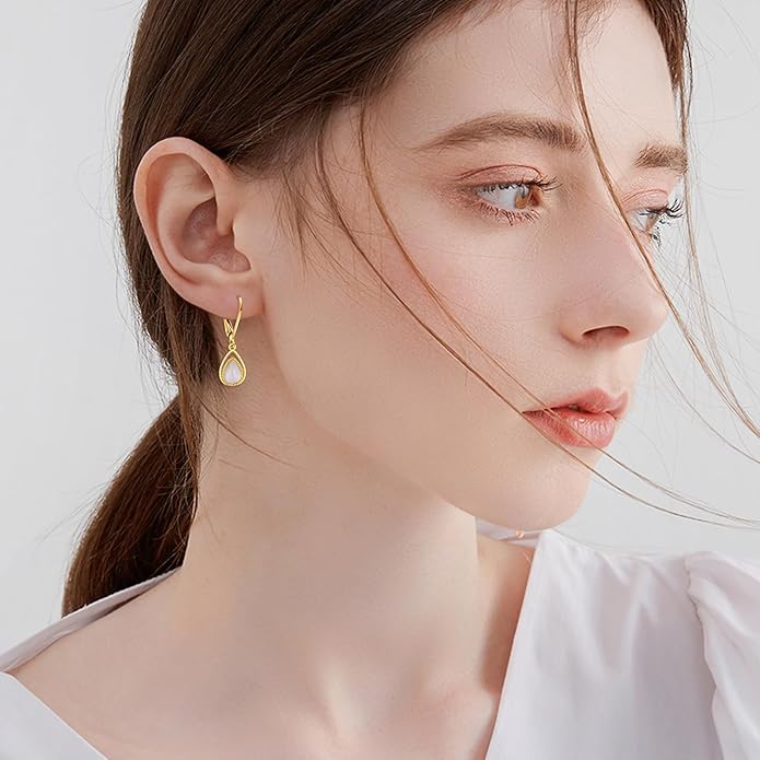 DOVRAN 10K 14K Solid Gold Leverback Earrings for Women Real Yellow Gold Filigree Dangle Earrings Trendy Jewelry Birthday Christmas Gifts for Wife Mom