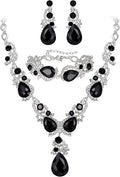 BriLove Wedding Bridal Jewelry for Women Multi Teardrop Cluster Crystal Statement Necklace Dangle Earrings Link Bracelet Set
