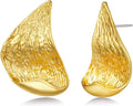 SNGIA18K Gold Plated Dangle Textured Ribbed Irregular Large Leaf Statement Earrings for Women by SNGIA, Handmade Dramatic Geometric Trendy Summer Drop Leaf Flower Jewelry Gifts, Bold Beachy Vintage Plant Fashion Drop Accessories, Vintage Nickle Free Fl...