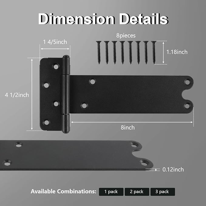 4 Pack 8" Door Hinges, 300 Lbs Capacity Heavy Duty Gate Hinges | Matte black - Image 2