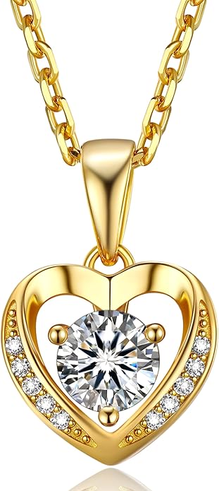 MomentWish Heart Necklace for Women Moissanite, Simulated Diamond, 925 Sterling Silver