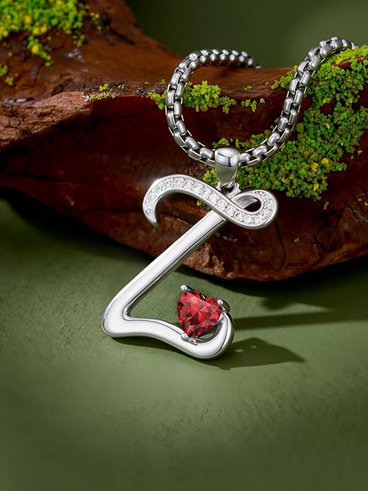 Valentines Day Gifts for Women Alphabet A to Z Initial Birthstone Pendant Necklaces for Women - 18k White Gold Plated Personalized Name Jewelry Valentine Mothers Day Birthday Gifts for Women Her Girlfriend