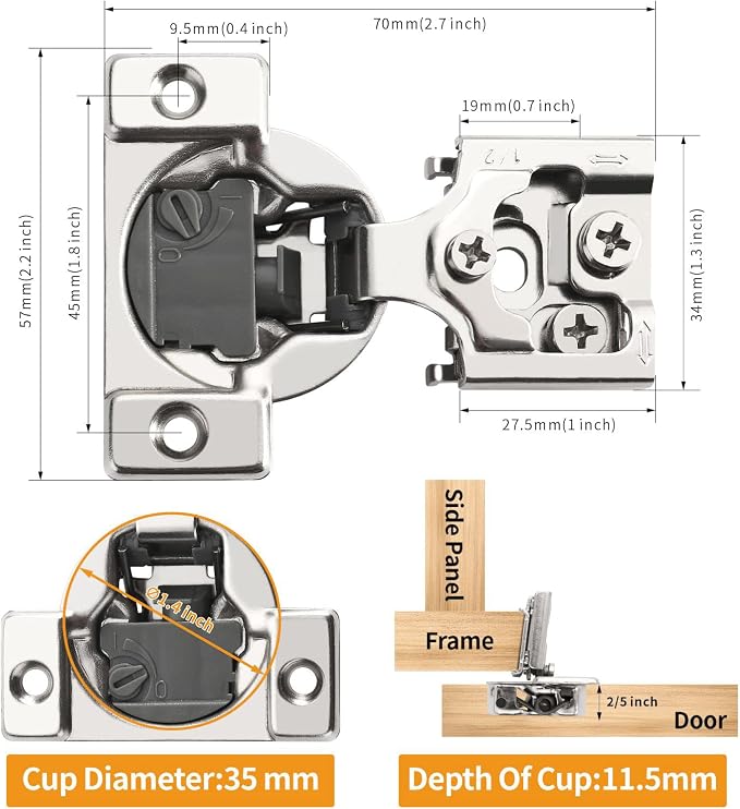 20 Pack 3/4" Overlay 4D Soft Close Concealed Hinges - Image 7