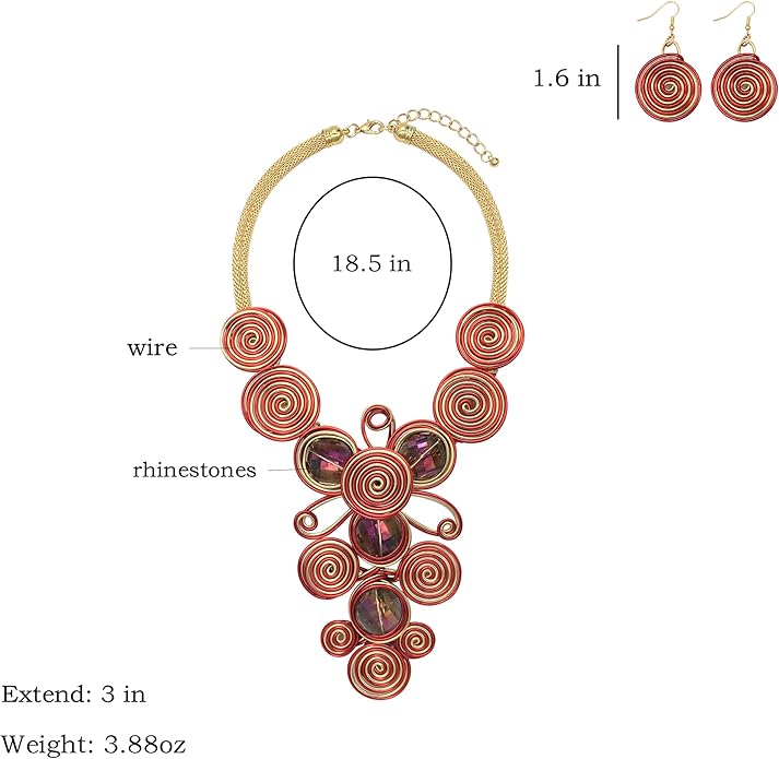 Statement African Necklace For Women African Jewelry Costume Earring Sets Tribal Fashion Colorful Big Rhinestone Crystal Pendent Collar Choker Bold Chunky Bib Handmade