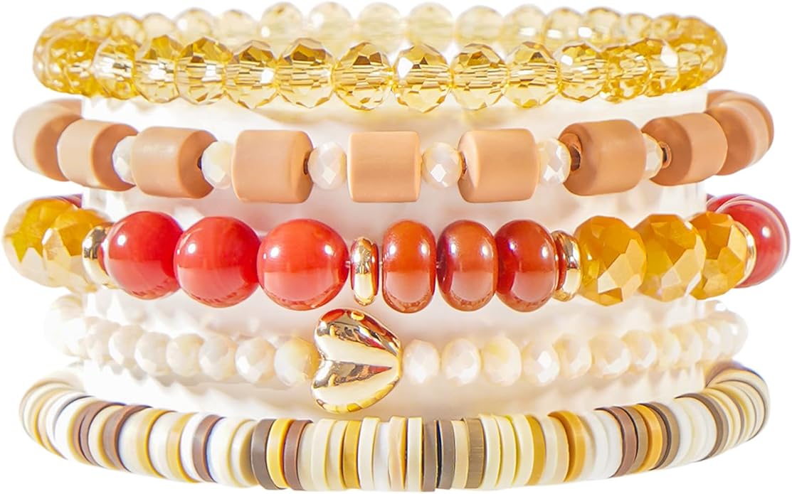 Heishi Beaded Stretch Bracelets for Women Stackable Polymer Clay Beads Bracelets Friendship Boho Summer Beach Bracelet Jewelry Set