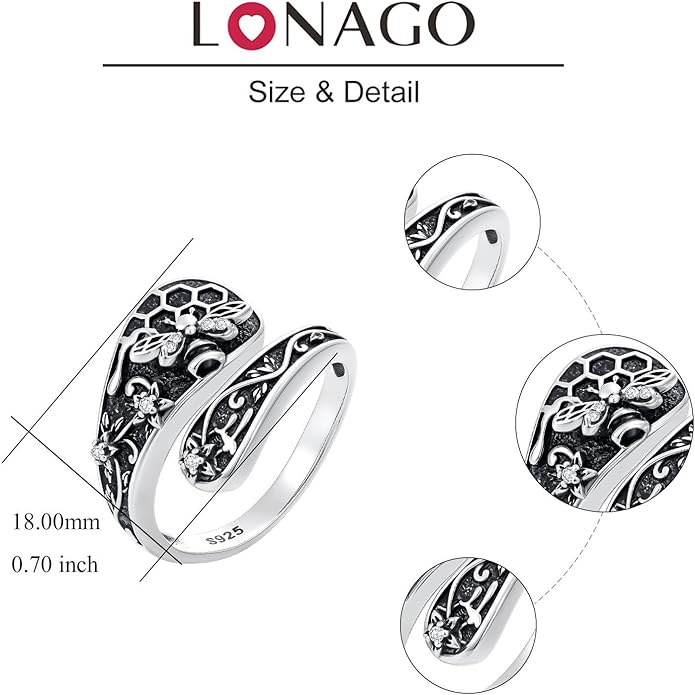 LOANGO Spoon Ring for Women 925 Sterling Silver Spoon Rings Adjustable Oxidized Vintage Thumb Rings Sunflower Hummingbird Butterfly Bee Cardinal Jewelry Gifts for Women Men