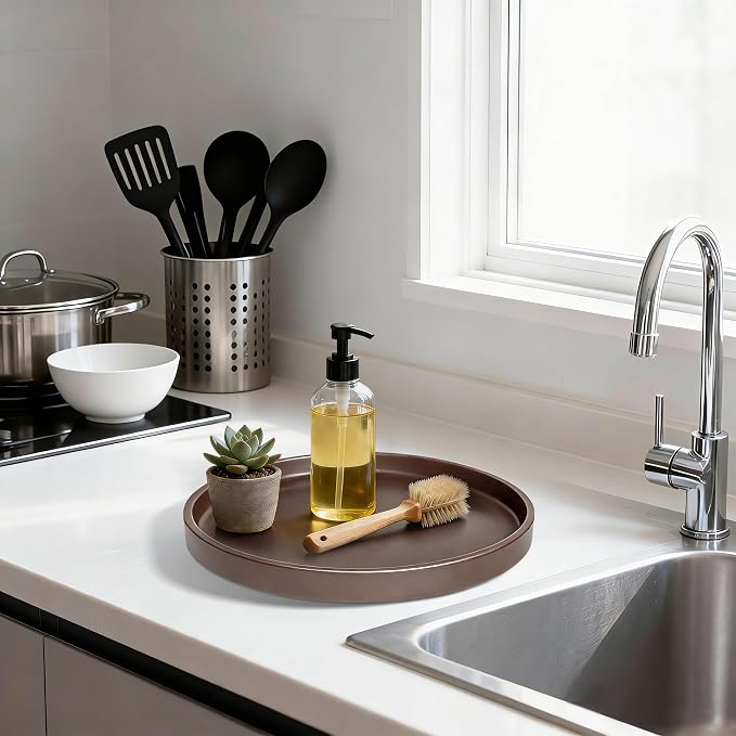 1 Pack 9" Bathroom and Vanity Tray, ABS Bathroom Counter Organizer, Coffee - Image 4