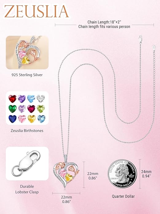Valentine's Day Gifts for Wife 925 Sterling Silver Double Birthstone Pendant Necklaces I Love You for Always and Forever Necklace Anniversary Birthday Gifts for Wife Girlfriend Mom Her