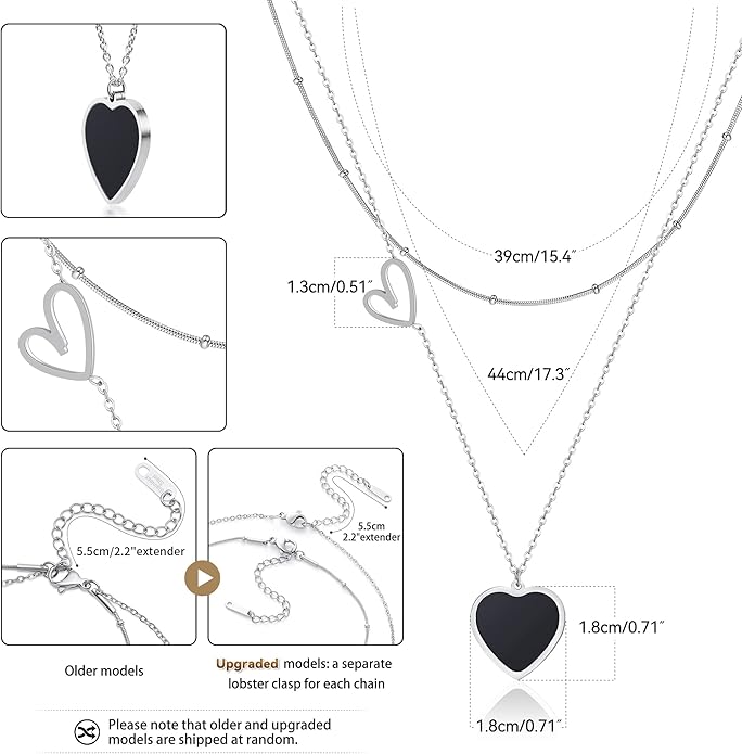 Linawe Layered Choker Heart Pendant Necklace for Women Trendy, Gold/Silver/Rose Gold Chain Stainless Steel Stacked Necklaces, Double Heart Necklace Y2K Preppy Jewelry