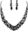 BriLove Women's Wedding Bridal Austrian Crystal Marquise Cluster Collar Necklace Dangle Earrings Set