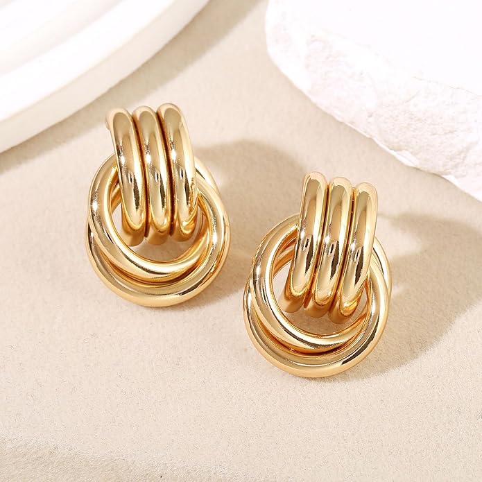 14K Gold Plated Knot Earrings for Women Gold Silver Earrings Heart Link Drop Dangle Earring Chunky Golden Knotted Statement Jewelry