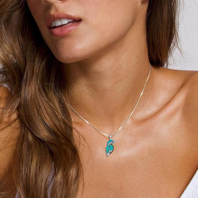 Turquoise with Amber Bird Pendant Necklace, Sterling Silver Genuine Boho Western Jewelry Gift for Birthday