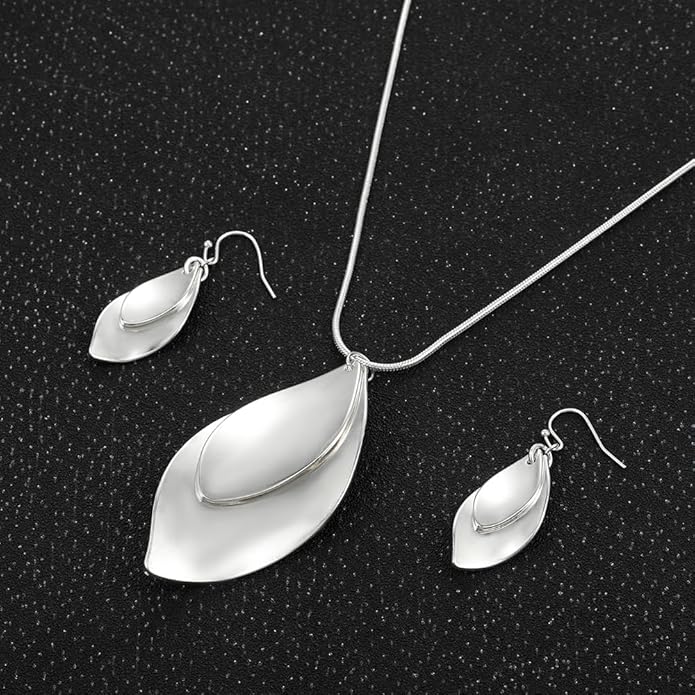 Madison Tyler Gold Plated Jewelry Set for Women | Silver Teardrop Pendant Necklace Trendy | Long Necklace with Snake Chain | Fashion Dangle Earring Set