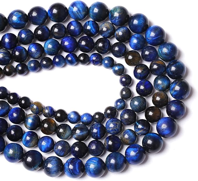 Lapis Lazuli Blue Tiger Eye Beads Natural Stone Round Loose Beads Energy Gemstone Healing Power for Jewelry Making 1 Strand 8mm 46pcs 15"