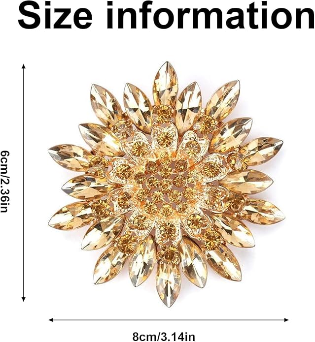 Wanheart Sunflower Brooch Pin Rhinestone Crystal Flower Jewelry Vintage Elegant Brooch for Women Dress Hat Bag Accessories