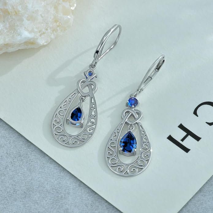 Teardrop Birthstone Dangle Drop Earrings Sterling Silver Infinity Filigree Leverback Earrings, Infinity Love Birthday Anniversary Valentines Day Gifts for Her Women Mom Wife