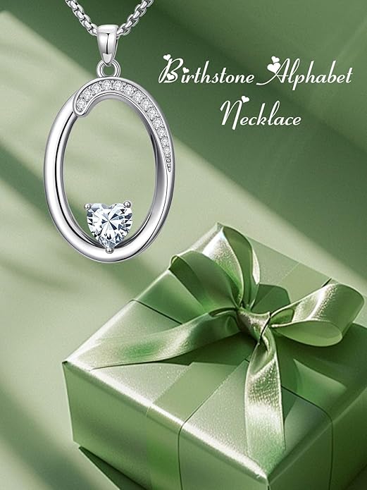 Valentines Day Gifts for Women Alphabet A to Z Initial Birthstone Pendant Necklaces for Women - 18k White Gold Plated Personalized Name Jewelry Valentine Mothers Day Birthday Gifts for Women Her Girlfriend