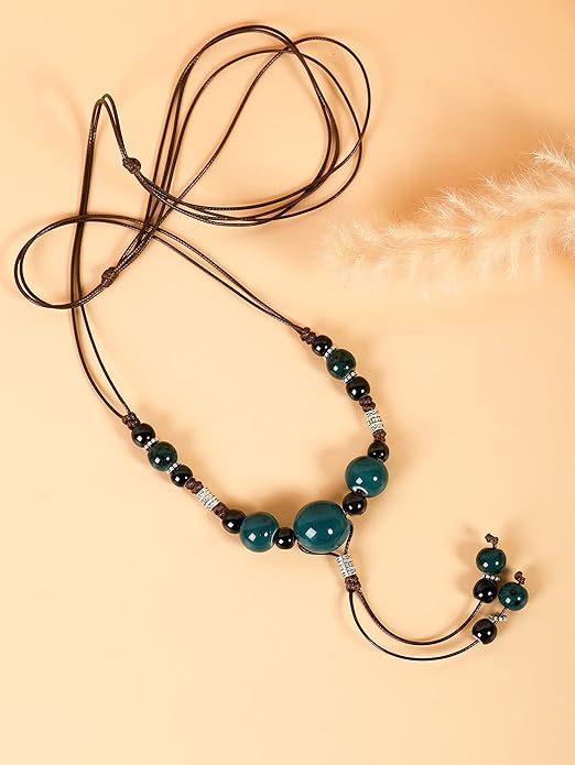 MINACHI Vintage Bohemian Ethnic Colorful Ceramic Bead Long Y Necklace, Hippie Boho Summer Fashion Jewelry Gift for Women