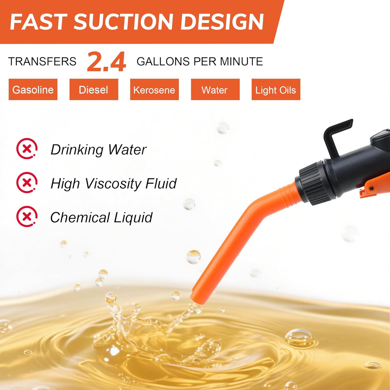 Portable Power Battery Pump - Battery Powered Siphon Fuel Transfer Pump, Siphon Pump for Gasoline, Fuel, Diesel, Water Universal Fit for Gasoline, Car, Portable Fuel Transfer Pump